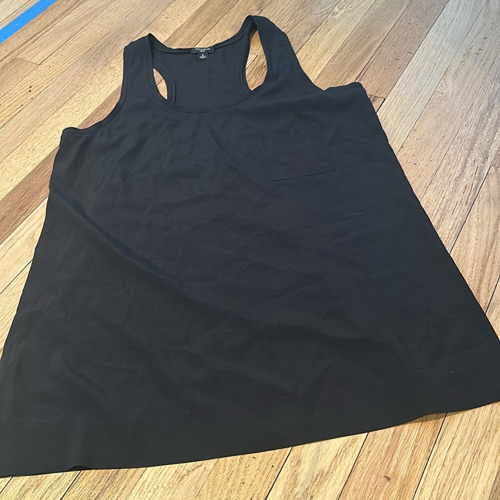 Ann Taylor black silk pocket long racer back tank. Size 6.